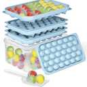 Ice Cube Trays with Lid and Bin, BPA-Free Mini 0.75 Inch Sphere Ice Molds, 2-Pack Small Round Ice Ball Trays, Easy Release, Includes Scoop & Ice Storage Box for Cocktails, Coffee 