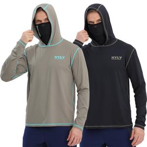Mens Fishing Shirts,Long Sleeve Rash Guard Hooded Shirt with Mask UPF 50+ Sun Protection Hoodies Hiking Shirts(S) Army Green (S)