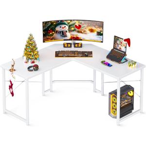 Casaottima L Shaped Gaming Desk, Corner Desk Gaming Table for Home Office, Computer Desk Sturdy Writing Workstation for Small Space, Easy to Assemble, 51 inch, Carbon Fiber Surface, White