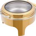 Stainless Steel Chafing Dish, Gold Round Catering Warmer Set with Glass Lid & Holder for Event Party Holiday