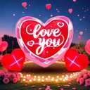 KOOY 6FT Long Mothers Day Inflatables Outdoor Decorations Heart Inflatable with Light for Valentine's Day Gift Engagement Wedding Anniversary Romantic Party Yard Dcor