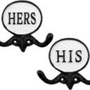 AuldHome Design His and Hers Towel Hooks (Set of 2); Cast Iron Rustic Farmhouse Decor Door Wall Hangers (Black and White)