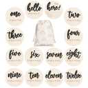 7 Pack 3D Baby Monthly Milestone Card Signs Baby Announcement Sign Double Sided Hello World Newborn Signs Wooden Circles Discs for Welcome Newborn Boy Girl Photo Props(Black,Letter)