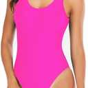 Leoparts Women's Retro 80s/90s High Cut Low Back One Piece Swimsuits Bathing Suits (Medium, Hot Pink)