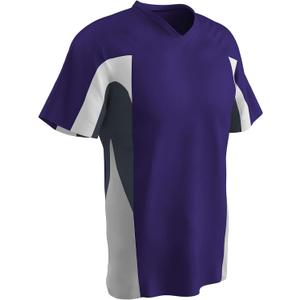 CHAMPRO Boys' Relief V-Neck Youth Baseball Jersey (X-Large, Purple, Graphite, White)