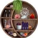 Wooden Crescent Sun Moon Shelf Wall Decor - Decorative Boho Home Hanging Display Shelf for Bedroom, Dorm, Nursery - Easy Mount Storage for Crystals and Essential Oils - 14 x 14 x 3.5