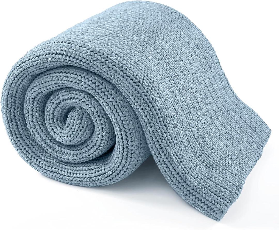 Guohaoi Knitted Weighted Blanket for Adults (Haze Blue 50"x75" 15lbs) No Beads Cooling Throw Blanket for Hot Sleepers, Home Decor Breathable Chunky Knit Heavy Blanket Use on Full Size Bed