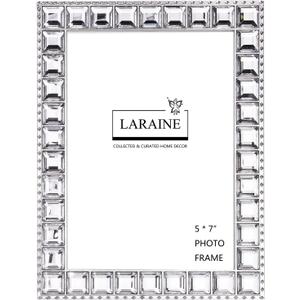 LARAINE Picture Photo Frame 5x7 Rhinestones Metal High Definition Glass Display Pictures for Tabletop Crystal Home Decorative Holiday Gift (Clear, 5x7)