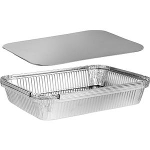 PLASTICPRO Disposable 4 LB Aluminum Takeout Tin Foil Oblong Baking Pans 12'' X 8'' X 2'' Inch With Cardboard Lids - Brownies, Bread, or Lunchbox, Pack of 5