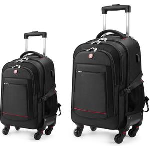 StarCloud 18-inch + 24-inch Checked Backpack Combo Set Large Rolling Backpack with 4 Wheels, Travel Commute Bag, Carry on Luggage Trolley Suitcase (4 Wheels Rolling Backpack)