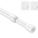 MEXAU 1Pcs Spring Tension Curtain Rod 26-39 inch Spring Tension Rods White Tension Rods Adjustable Spring Rod Extendable Tension Rod For Kitchen, Bathroom, Window, Bookshelf,Closet, Set of 2