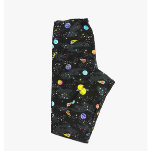 Lularoe Tall Curvy (TC fits Sizes 12-18) Space Planets Comets Shooting Stars Black Yellow Blue Gray Buttery Soft Adult Leggings, Pack Of 3