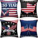 Hahafelt 4 Pcs 250th Anniversary Patriotic Pillow Covers 18 x 18 Inch 4th of July Patriotic Pillow Covers Memorial Day Throw Case America Flag Stars Stripes Cushion Case for Memorial Home Sofa Decor