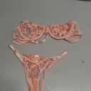 Lilosy Sexy Underwire Cute Push Up Strappy Embroidered Mesh Sheer Lingerie Set See Through Panty Bra (Small, Pink)