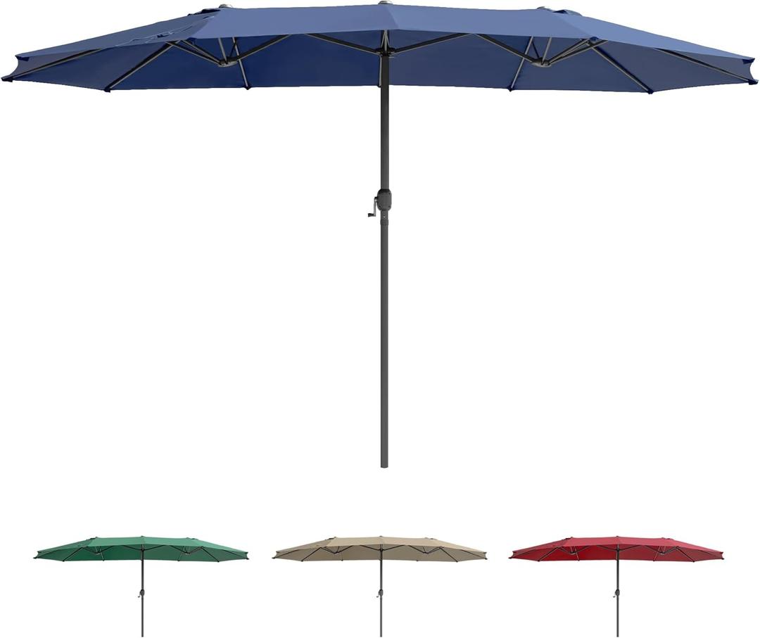 TECYFNTLN Outdoor Umbrella for Patio, Double Sided Pool Rectangle Umbrellas with Crank Handle, Large Table Umbrella for Deck, Market, Backyard (15ft, Blue)