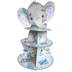 Blue Elephant Cupcake Stand Baby Boy Baby Shower Decorations 3 Tiered Dessert Cake Table Displays Eelephant Birthday Party Decorations Baby Shower Decorations for Boy