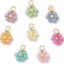 Ornazy 80Pcs Mixed Color Flower Pendant Handmade Glass Seed Beads Charms Transparent Floral Dangle Charms for Jewelry Making Earrings Necklaces Bracelets