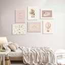 Pink Nursery Wall Art Baby Girl Canvas Wall Decor Vintage Poster Bunny Flower Wall Art Antique Preppy Pictures Animal Floral Prints Kids Swans Painting for Girls Room Bedroom 12x16x6 Inch Framed