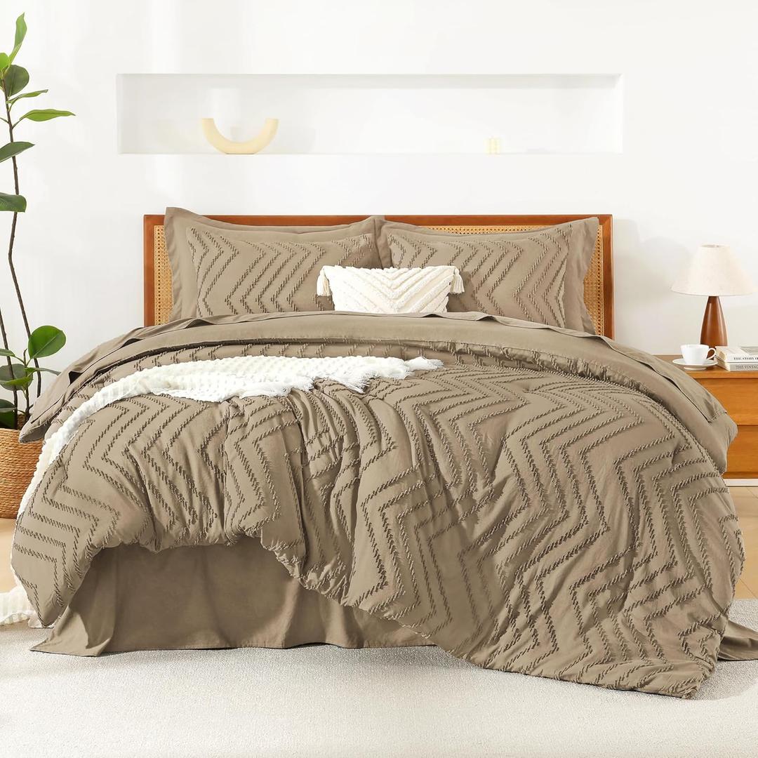 Litanika Taupe Comforter Set King Size with Sheets - 7 Pieces King Bed in a Bag Boho Tufted Complete Bedding Sets with Comforter, Sheets, Pillowcases & Shams (King (104"x90"))