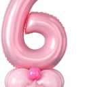 40 Inch Pink Number 6 Balloon for 6th Birthday Decorations Pastel Baby Pink Number Six Foil Balloon Tower Giant Large Digit Hot Pink White Helium Mylar Balloons Stack Stand for Girls Anniversary Party