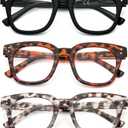 3 Pack Oversized Reading Glasses for Women Men with round Frame Fashion Blue Light Blocking Computer Readers (1.5, Black/Brown Leopard/Grey Leopard)
