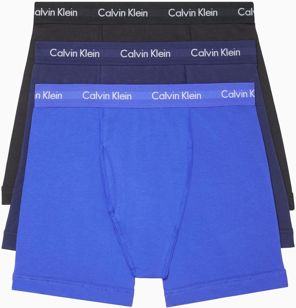 Calvin Klein Men's Cotton Stretch 3-Pack Boxer Brief (Large, Black, Blue Shadow, Cobalt Water)