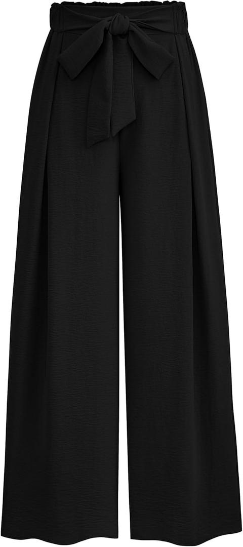 PRETTYGARDEN Women's Wide Leg Work Pants Business Casual High Waisted Loose Palazzo Trouser Summer Clothes (Black)