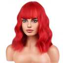 BERON 14 Inches Red Wig Neon Red Wigs Short Curly Wigs with Bangs for Women Daily Party or Cosplay Hairnet Include