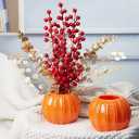 Sieral 3 Pcs Pumpkin Shape Ceramic Vase Fall Flower Vase 5.5 Inch Orange Ceramic Vase Pumpkin Flower Pot for Fall Thanksgiving Party Home Room Office Farmhouses Decoration