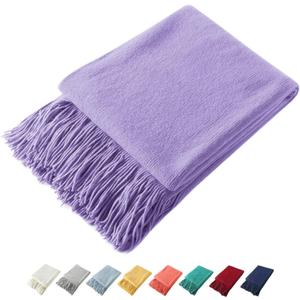 Homiest Decorative Knitted Throw Blanket with Fringe, Lightweight Acrylic Knit, Soft & Cozy Tassel Blanket for Couch, Sofa, Bed (Lavender, 50 x 60 Inch)