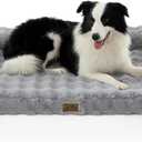 Faux Fur Orthopedic Dog Bed, Super Soft Large Dog Bed, Supportive Foam Bolster Pet Sofa with Waterproof Lining Cover, Washable U-Shaped Pet Couch with Anti-Slip Bottom Design, Grey XL 42x30x7 inch