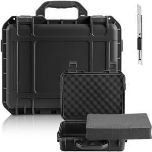 8.5 x 6.5 x 3.7 Inch Waterproof Hard Case with DIY Customizable Foam Insert Portable Protective Case with Knife for Camera Drones Equipments Tools Test Instruments (Black)