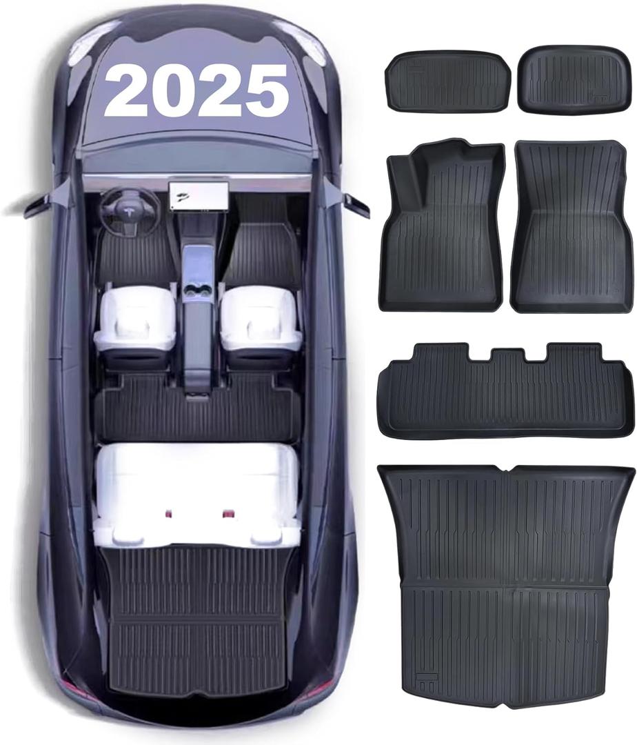 Floor Mats for 2021-2025 Tesla Model Y All Weather Floor Mats 2025, TPE Waterproof Front & Rear Row Frunk Trunk Non-Slip Mats Cargo Liner, Model Y Accessories 2025, Set of 6 (Not Fit Juniper)