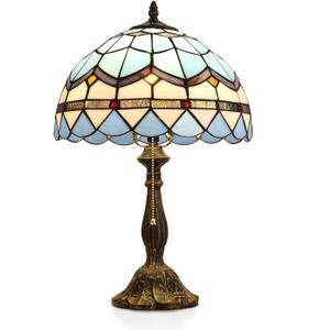 Tiffany Table Lamp, 12-inch Mediterranean Blue Style, Stained Glass Lamp for Living Room, Dining Room, Bedroom, Study Room, Office