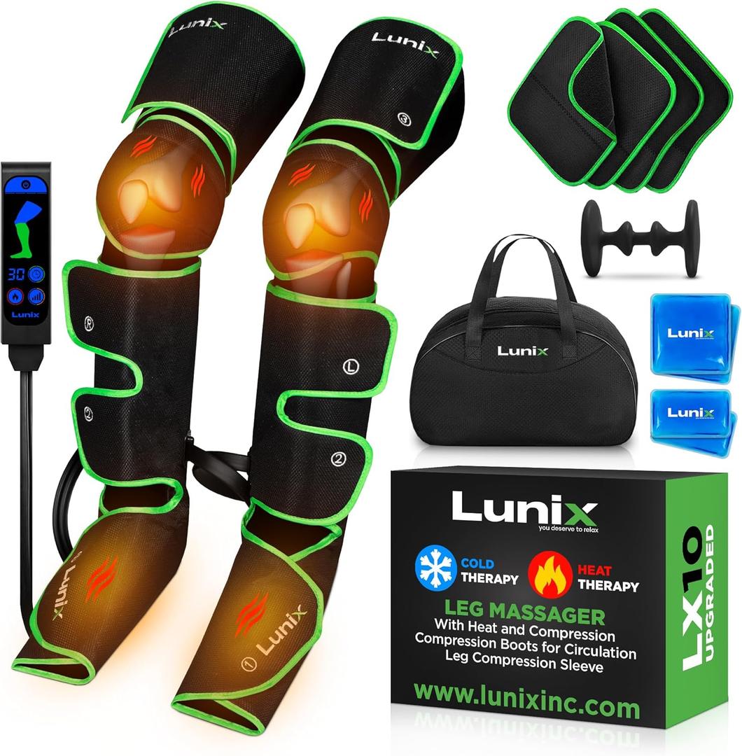 Lunix LX10 Full Leg Massager for Circulation, Compression Boots for Circulation, Leg Recovery Compression System, Pain Relief for Legs and Feet, Green