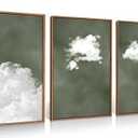 Sage Green Wall Art Canvas Prints Cloud Art Posters, Large Minimalist Painting Bathroom Framed Wall Decor Bedroom Aesthetics Decorations Set of 3 (16x24 Inches)