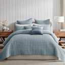 Levtex Home Cloud Waffle Full/Queen Quilt Set (88x92in) and 2 Pillow Shams (26x20in) - Box Quilted Waffle Texture - Chambray - Cotton Full/Queen Size Quilt Bedding Set - Lightweight Soft Pre-Washed