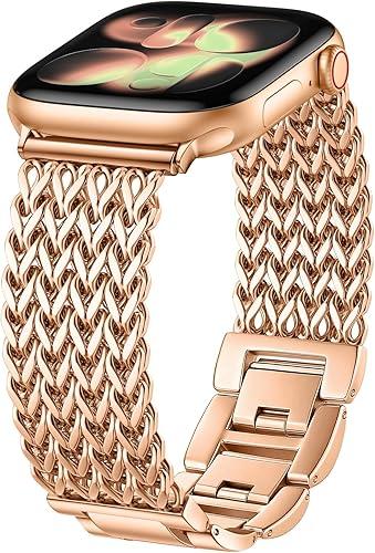 Metal Band Compatible with Apple Watch Bands for Women 40mm 41mm 42mm 38mm 44mm 45mm 46mm 49mm, Dressy Stainless Steel Link Bracelet, Designer Strap for iWatch Series 11/SE/10/9/8/7/6/5/4/3/2/1/Ultra 