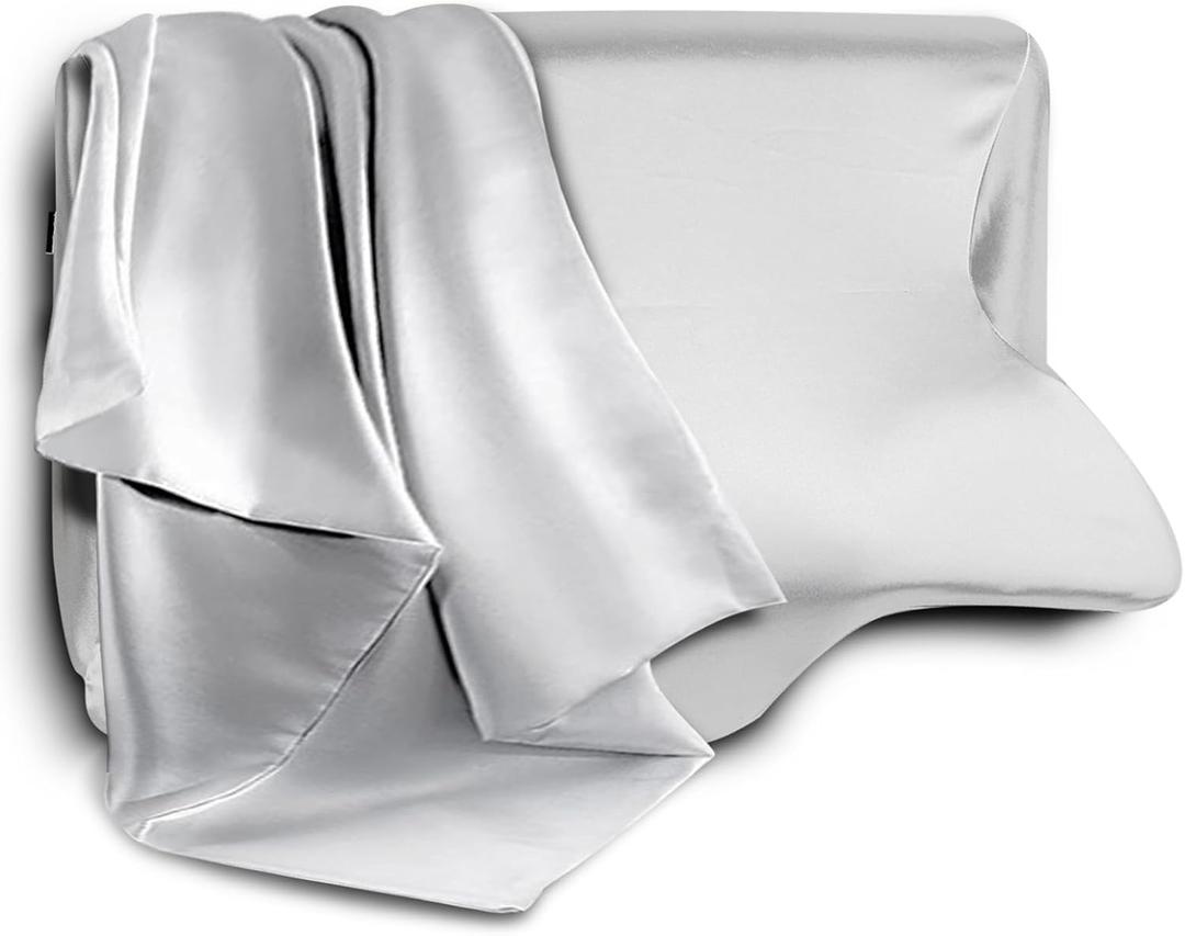 Satin Pillow Cases for HOMCA Cervical Pillow - Contoured Ergonomic Satin Pillowcase with Zipper, Grey Soft & Smooth Fabric for Hair & Skin Care (Gray)