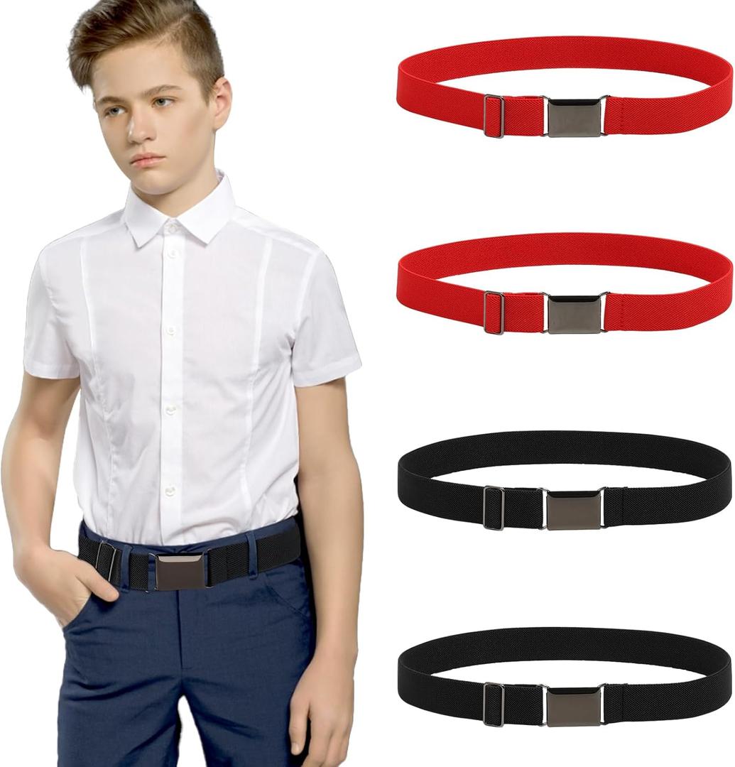 Kajeer Kids Belts 2 Pack for Boys Girls Elastic,Adjustable Silver Square Buckle Boy Toddler Belt for School Uniforms Causal