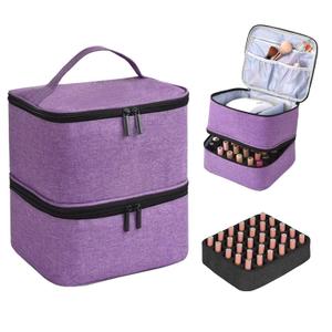 Nail Polish Organizer - Holds 30 Bottles & Nail Lamp, Double-Layer Nail Organizers and Storage, Nail Polish Bag with Handle Nail Travel Case for Nail Tech (Purple)