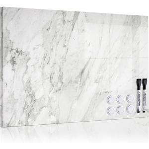 Magnetic Dry Erase Board - 24'' x 18'' Decorative Magnetic Board for Wall - White Board - Magnet Board Display Board - White Marble