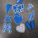 Glitinsel 24 Pcs Blue Game Day Cheer Patches Iron on Embroidered Football Patches Sew on Appliques for Hats Backpacks Clothes Football Enthusiasts Team Fans DIY Cratfs(Game Day)