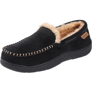 Zigzagger Men's Moccasin Slippers Memory Foam House Shoes, Indoor and Outdoor Warm Loafer Slippers, 11.5, Black
