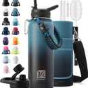 40 oz Insulated Water Bottle | Thickened Stainless Steel Vacuum Metal | Portable Sports Water Jug for Gym and Hiking with Straw, Carrier Bag, Handle Strap | BPA-Free 40 oz, Indigo/Black
