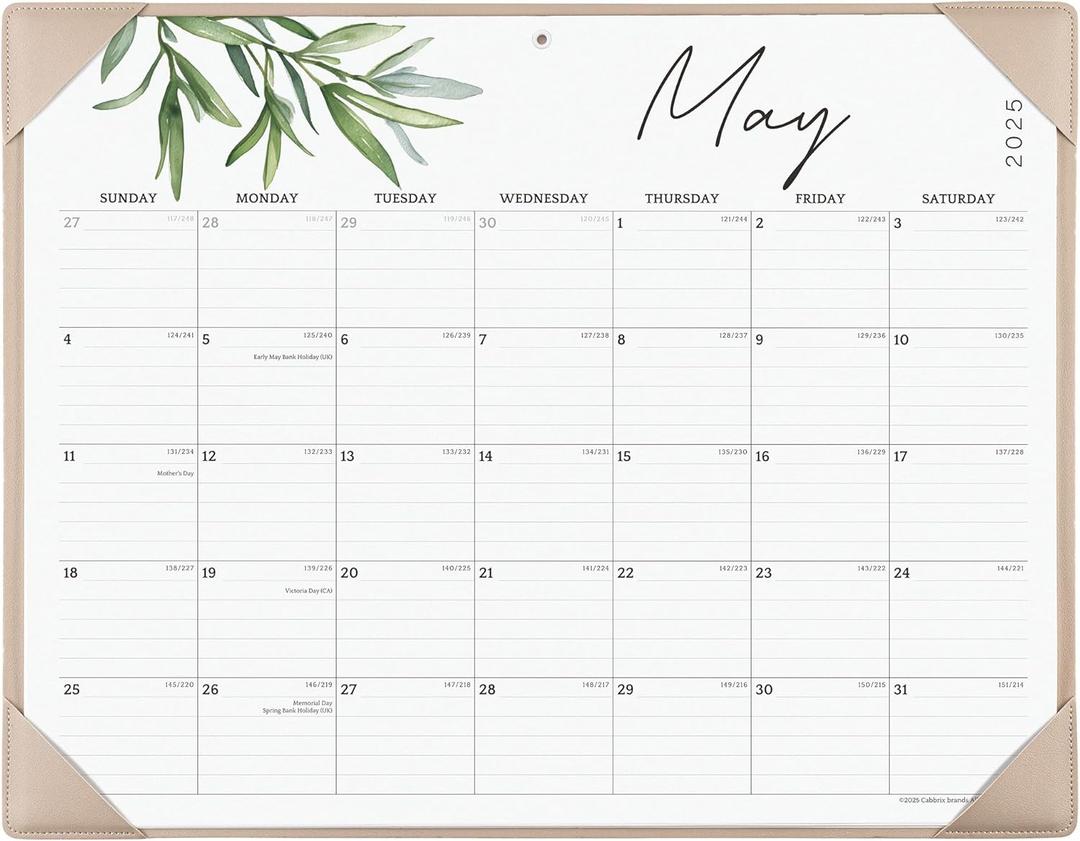 Large Desk Calendar 2025-2026 with Desktop Mat, Cabbrix Desk Pad Calendar 21 x 16-1/2 Inch Covering July 2025 to June 2026, Desk Blotter Calendar for Home School and Office (Green)