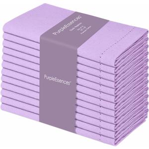 PurpleEssences Set of 12 Hemstitch Cloth Dinner Napkins 100% Cotton - Soft Durable Washable - Ideal for Wedding Spring Easter Summer - Perfect Everyday Use Table Linen 18x18 - Lavender