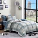 AMBERSPACE Twin XL Comforter Set, Blue Grey Plaid Bedding Set 5 Piece for Boys Girls Teen, Classic Homestead-Style Kids Comforter Set Bed in A Bag with Sheets, Pillowcase & Sham