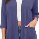 HIYIYEZI Womens Casual Lightweight Cardigans with Pockets 3/4 Sleeve Open Front Dusters (XX-Large)