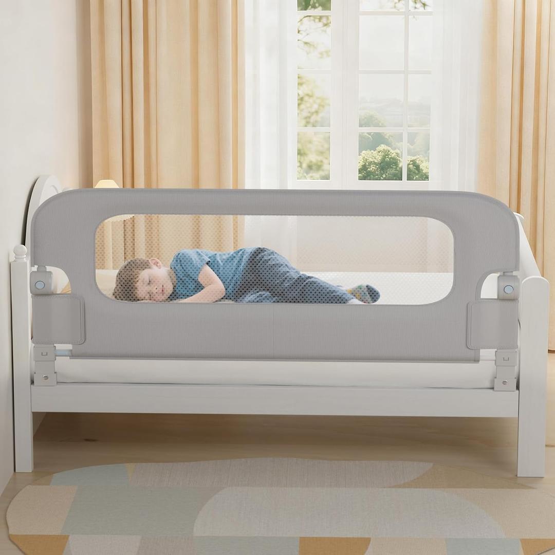 NUTIKAS Baby Bed Rail Guard for Toddlers - 78" Toddler Bed Rails for Twin, Full, Queen, King Bunk Size Bed Swing Down Bedrail Extral Tall Child Safety Side Railing Guards for Kids Gray